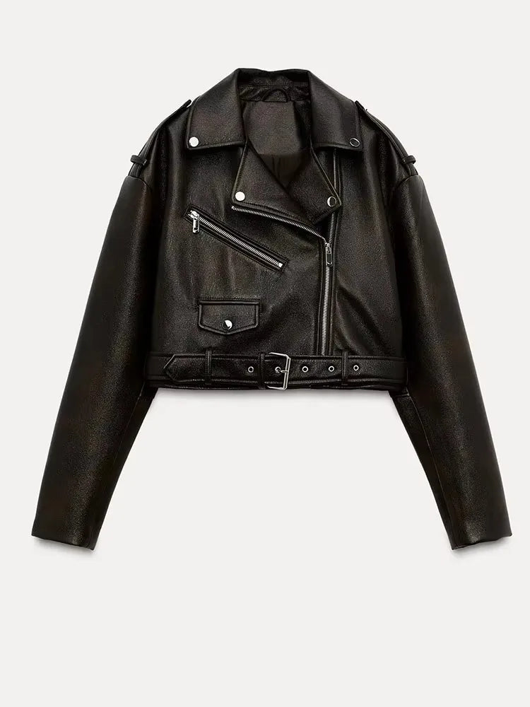 MODÉRA Cropped Faux-Leather Moto Jacket