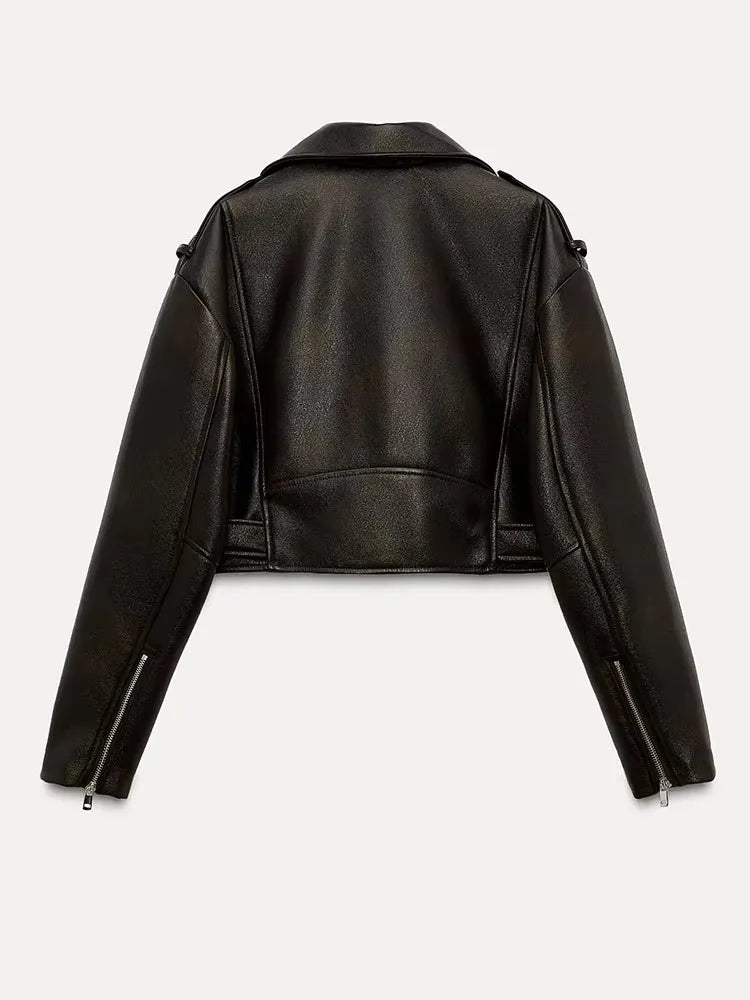 MODÉRA Cropped Faux-Leather Moto Jacket