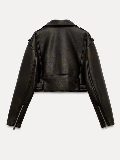 MODÉRA Cropped Faux-Leather Moto Jacket