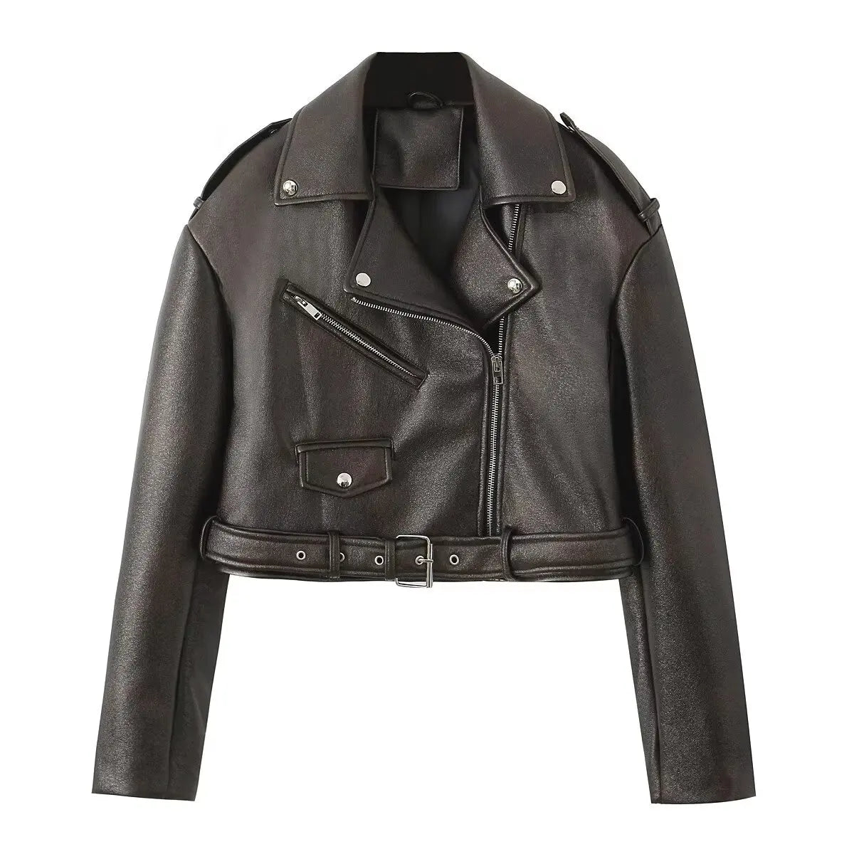 MODÉRA Cropped Faux-Leather Moto Jacket