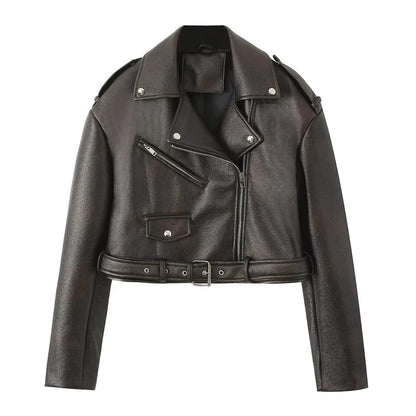 MODÉRA Cropped Faux-Leather Moto Jacket